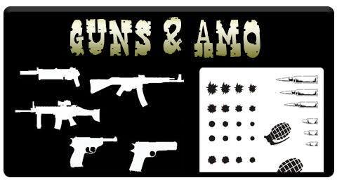 AEROSPACE Airbrush Stencils - <font color="CCCC00">Guns and Amo</font>