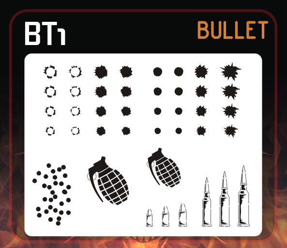 AEROSPACE Airbrush Stencil - BT1 - 'Bullets Etc.'