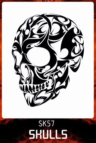 AEROSPACE Airbrush Stencil - Skull 57 - 'Tribal Skull'