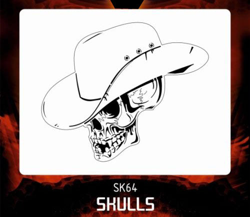 AEROSPACE Airbrush Stencil - Skull 64 - 'Cowboy Skull 2'
