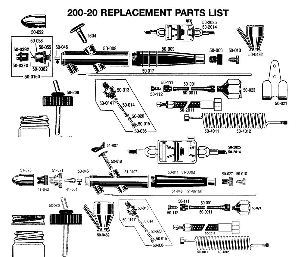 Badger 200 Series Airbrush Parts