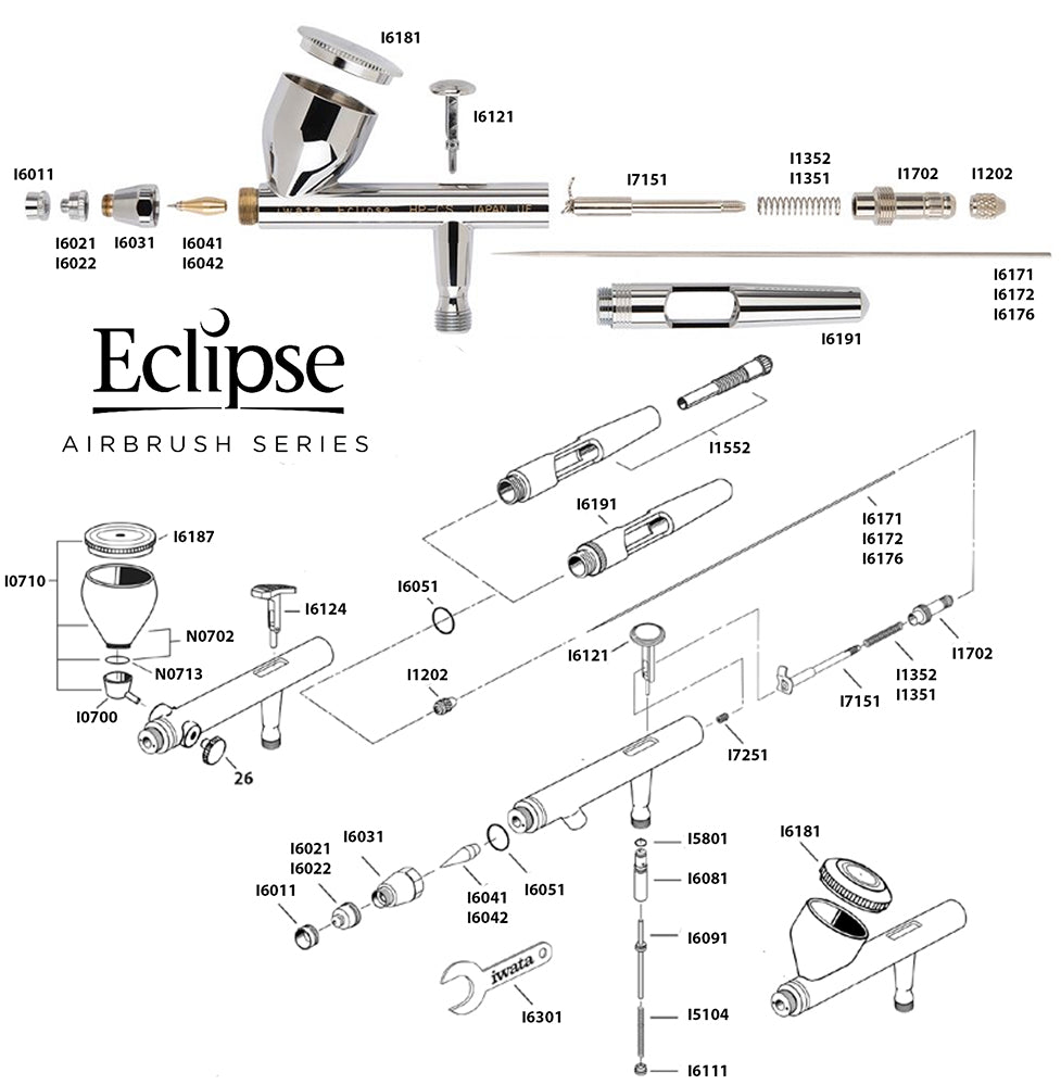 ANEST IWATA 4220 Eclipse CS Series Gravity Feed Airbrush Kit, Brass