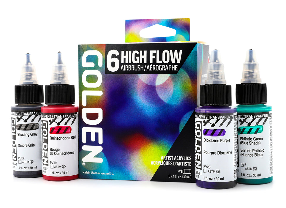 GOLDEN 6-Color High Flow Airbrush Set