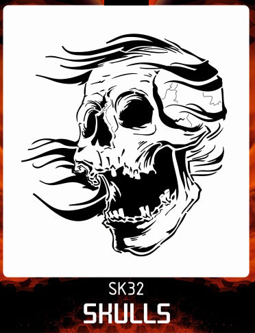 AEROSPACE Airbrush Stencil - Skull 32 - 'Windswept'