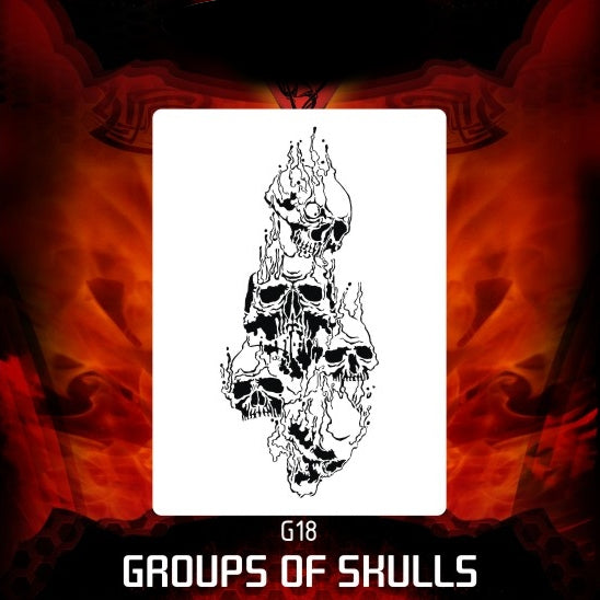 AEROSPACE Airbrush Stencil - Skull Group 18 - 'Sinking Skulls'