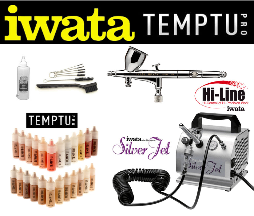 Airbrush Makeup Kit with Iwata Hi-Line Airbrush and Silver Jet Compressor