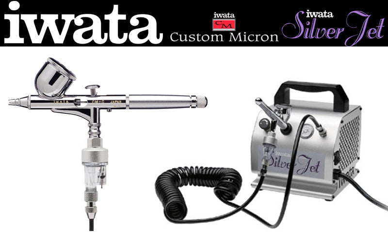 Iwata Custom Micron CM-C Airbrushing System with Silver Jet Air Compressor