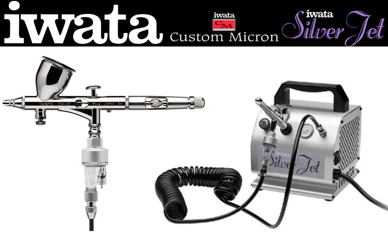Iwata Custom Micron CM-C Plus Airbrushing System with Silver Jet Air Compressor