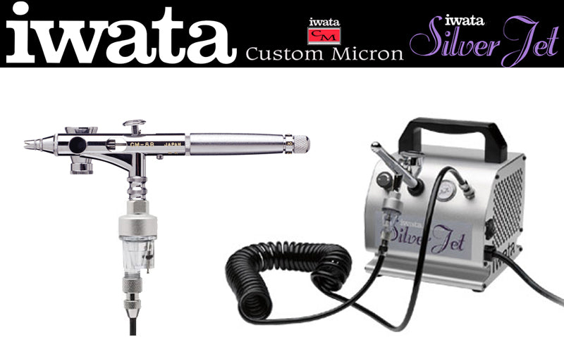 Iwata Custom Micron CM-SB Airbrushing System with Silver Jet Air Compressor