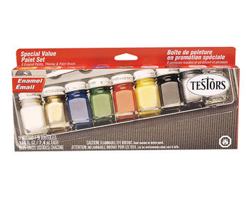 Testors All Purpose Enamel Paint Set of 8 Colors and Thinner